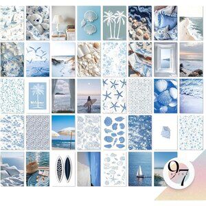 Coastal Wall Art - 40 Pcs Blue Ocean Art Prints, Beachy Collage, Summer Pictures